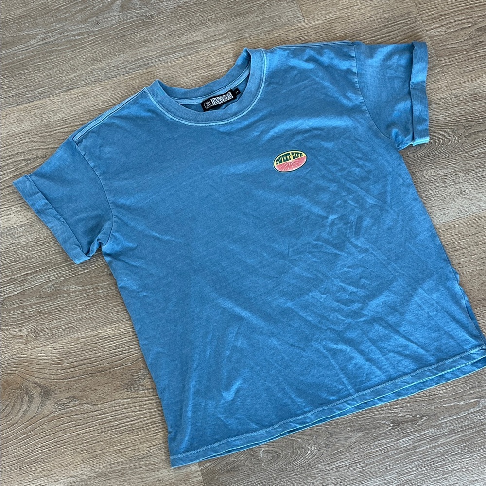 Girl Dangerous Sweet Life Boyfriend Tee | Denim Blue Oversized Fit | Size Small - Picture 6 of 14